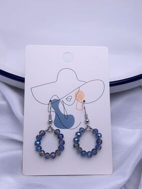 Hand Crafted Blue Crystal Hoop Earrings
